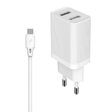 Заредете изображение във визуализатора на галерията – Kingkong charger EU adapter 2x USB 2.1A + 1m micro USB cable white (WP-U79m white)
