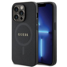 Заредете изображение във визуализатора на галерията – Original Case GUESS hardcase Saffiano MagSafe GUHMP14LPSAHMCK for Iphone 14 Pro black
