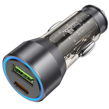 Заредете изображение във визуализатора на галерията – HOCO car charger USB QC 18W + Type C 25W PD43W NZ12A transparent black
