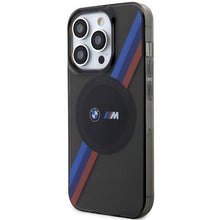 Заредете изображение във визуализатора на галерията – Case BMW BMHMP14XHDTK iPhone 14 Pro Max 6.7" grey/grey hardcase Tricolor Stripes MagSafe
