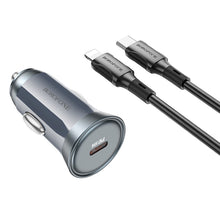 Заредете изображение във визуализатора на галерията – Borofone Car charger BZ26 Searcher - Typ C - PD 30W 3A with Type C to Lightning cable grey
