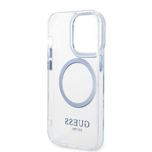 Заредете изображение във визуализатора на галерията – Guess GUHMP14XHTRMB iPhone 14 Pro Max 6.7" blue/blue hard case Metal Outline Magsafe
