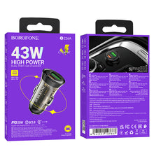 Заредете изображение във визуализатора на галерията – Borofone Car charger BZ26A Shadow - USB + Type C - PD 43W 3A transparent-black
