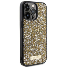 Заредете изображение във визуализатора на галерията – Guess Rhinestone Metal Logo case for iPhone 15 Pro Max - yellow
