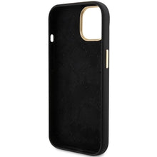 Заредете изображение във визуализатора на галерията – Guess Silicone Script Metal Logo &amp; Frame case for iPhone 15 - black
