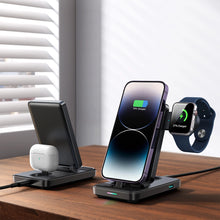 Заредете изображение във визуализатора на галерията – Joyroom JR-WQS02 iPhone AirPods Apple Watch 4in1 charging station foldable - black
