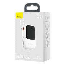 Заредете изображение във визуализатора на галерията – Baseus Qpow Digital Display Power Bank with Fast Charging 20000mAh 20W QC/PD/SCP/FCP with Built-in Lightning Cable White
