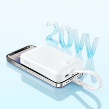 Заредете изображение във визуализатора на галерията – Baseus Magnetic Mini MagSafe 10000mAh 20W powerbank with built-in Lightning cable - white + Baseus Simple Series USB-C - USB-C 60W 0.3m cable
