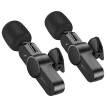 Заредете изображение във визуализатора на галерията – Borofone Lavalier wireless microphone BFK12 Trophy 2 pieces Type C and Lightning black
