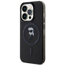 Заредете изображение във визуализатора на галерията – Original Pouch KARL LAGERFELD hardcase IML Ikonik Magsafe KLHMP14LHFCKNOK  for Iphone 14 Pro Black
