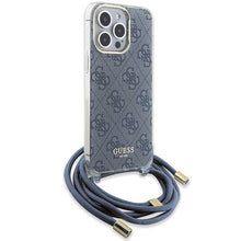 Заредете изображение във визуализатора на галерията – Original faceplate case GUESS GUHCP15XHC4SEB for iPhone 15 Pro Max (Crossbody Cord 4G Print / blue)
