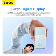 Заредете изображение във визуализатора на галерията – Baseus Comet Series powerbank with display 10000mAh 22.5W - blue + USB-A - USB-C cable 0.3m - white
