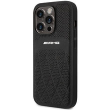 Заредете изображение във визуализатора на галерията – AMG AMHMP14LOSDBK iPhone 14 Pro 6.1" black/black hardcase Leather Curved Lines MagSafe
