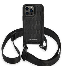 Заредете изображение във визуализатора на галерията – Karl Lagerfeld KLHCP14XSTMMK iPhone 14 Pro Max 6.7" hardcase black/black Monogram Plaque Logo Strap
