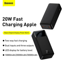 Заредете изображение във визуализатора на галерията – Power Bank BASEUS Bipow Overseas Edition - 30 000mAh LCD Quick Charge PD 20W with cable USB to Micro PPBD050401 black
