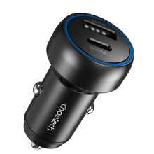 Заредете изображение във визуализатора на галерията – Choetech TC0014 USB-C USB-A PD 60W car charger with LED backlight - black
