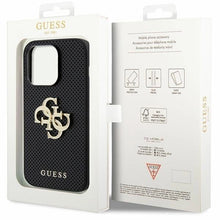 Заредете изображение във визуализатора на галерията – Guess Leather Perforated 4G Glitter Logo Case for iPhone 15 Pro Max - Black

