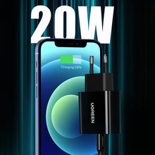 Заредете изображение във визуализатора на галерията – Ugreen USB wall charger Type C 20W Power Delivery black (10191)
