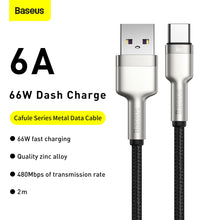 Заредете изображение във визуализатора на галерията – Baseus Cable Cafule Metal - USB to Type C - 66W 2 metres (CAKF000201) black
