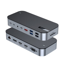 Заредете изображение във визуализатора на галерията – HUB Choetch M52 USB-C - USB-C PD/USB-C/USB-A/HDMI/VGA/DP/SD/TF/RJ45/AUX - gray
