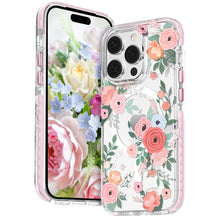 Заредете изображение във визуализатора на галерията – Kingxbar Flora Series magnetic case for iPhone 14 MagSafe decorated with rose flowers print

