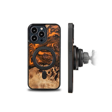 Заредете изображение във визуализатора на галерията – Wood and Resin Case for iPhone 13 Pro MagSafe Bewood Unique Orange - Orange and Black
