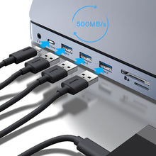 Заредете изображение във визуализатора на галерията – Baseus EliteJoy Gen2 11-Port Type-C HUB Adapter Dark gray（Type-C to HDMI*1+USB3.0*3+PD*1+VGA*1+SD/TF*1+RJ45*1+Type-C Data*1+3.5mm*1）
