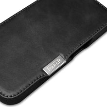 Заредете изображение във визуализатора на галерията – MagSafe Compatible Leather Flip Case for iPhone 15 Pro iCarer Curved Edge Oil Wax Real Leather Folio Case - Black

