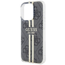 Заредете изображение във визуализатора на галерията – Original faceplate case GUESS GUHCP15LH4PSEGK for iPhone 15 Pro (4G Gold  Stripe / black)
