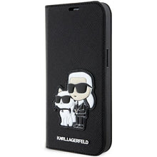 Заредете изображение във визуализатора на галерията – Karl Lagerfeld KLBKP14XSANKCPK iPhone 14 Pro Max 6.7" bookcase black/black Saffiano Karl &amp; Choupette
