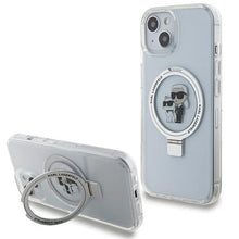Заредете изображение във визуализатора на галерията – Karl Lagerfeld Ring Stand Karl&amp;Choupette MagSafe case for iPhone 14 / 15 / 13 - white
