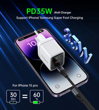 Заредете изображение във визуализатора на галерията – Choetech PD6051 2x USB-C PD 35W GaN wall charger with display - white
