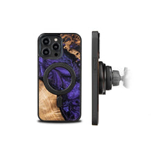 Заредете изображение във визуализатора на галерията – Wood and Resin Case for iPhone 14 Pro Max MagSafe Bewood Unique Violet - Purple and Black
