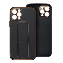 Заредете изображение във визуализатора на галерията – LEATHER Case Kickstand for IPHONE 15 PRO MAX  black

