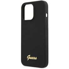 Заредете изображение във визуализатора на галерията – Guess GUHCP13XLSLMGBK iPhone 13 Pro Max 6.7" black/black hardcase Silicone Script Gold Logo
