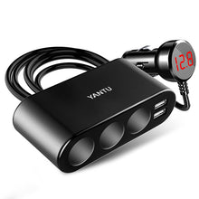 Заредете изображение във визуализатора на галерията – Car Cigarette Lighter Socket Splitter B08 - 3 sockets + 2xUSB - 3,1A 120W with display and cable black
