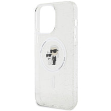 Заредете изображение във визуализатора на галерията – Original Pouch KARL LAGERFELD hardcase Karl&amp;Choupette Glitter MagSafe KLHMP14XHGKCNOT for Iphone 14 Pro Max transparent
