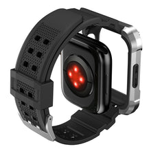 Заредете изображение във визуализатора на галерията – Kingxbar CYF134 2in1 Rugged Case for Apple Watch SE, 6, 5, 4 (44 mm) Stainless Steel with Strap Silver
