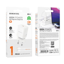 Заредете изображение във визуализатора на галерията – Borofone Wall charger BN13 Safety GaN - Type C - PD 30W with Type C to Lightning cable white
