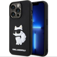 Заредете изображение във визуализатора на галерията – Original Pouch KARL LAGERFELD hardcase Rubber Choupette 3D KLHCP14L3DRKHNK for Iphone 14 Pro Black
