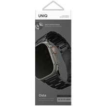 Заредете изображение във визуализатора на галерията – Uniq Osta Strap Case for Apple Watch 42/44/45/ 49mm Series 1/2/3/4/5/6/7/8/SE/SE2/Ultra Stainless Steel - Black
