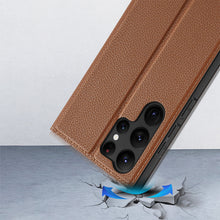 Заредете изображение във визуализатора на галерията – Dux Ducis Skin X2 case Samsung Galaxy S23 Ultra flip case wallet stand brown
