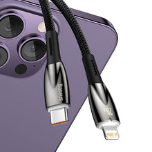 Заредете изображение във визуализатора на галерията – Baseus Glimmer Series cable with fast charging USB-C - Lightning 480Mb/s PD 20W 1m black
