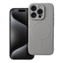 Заредете изображение във визуализатора на галерията – Silicone Mag Cover case compatible with MagSafe for IPHONE 15 PRO titanium grey
