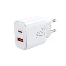 Заредете изображение във визуализатора на галерията – Joyroom JR-TCF05 20W USB-C / USB-A Fast Dual Port Wall Charger - White + USB-C - Lightning 1m

