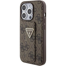 Заредете изображение във визуализатора на галерията – Guess Grip Stand 4G Triangle Strass case for iPhone 15 Pro - brown

