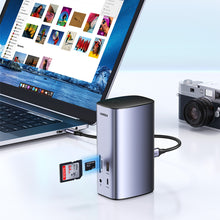 Заредете изображение във визуализатора на галерията – Ugreen Multifunction HUB 12in1 USB C USB HDMI DP RJ45 AUX SD TF gray (CM555)
