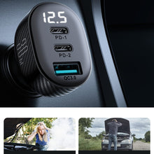 Заредете изображение във визуализатора на галерията – Joyroom JR-CCD04 30W 2x USB-C USB-A car charger with display - black
