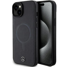 Заредете изображение във визуализатора на галерията – Mercedes Smooth Leather MagSafe case for iPhone 15 Plus - black
