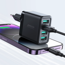 Заредете изображение във визуализатора на галерията – Joyroom JR-TCN03 4xUSB-A 24W 4.8A mains charger - black
